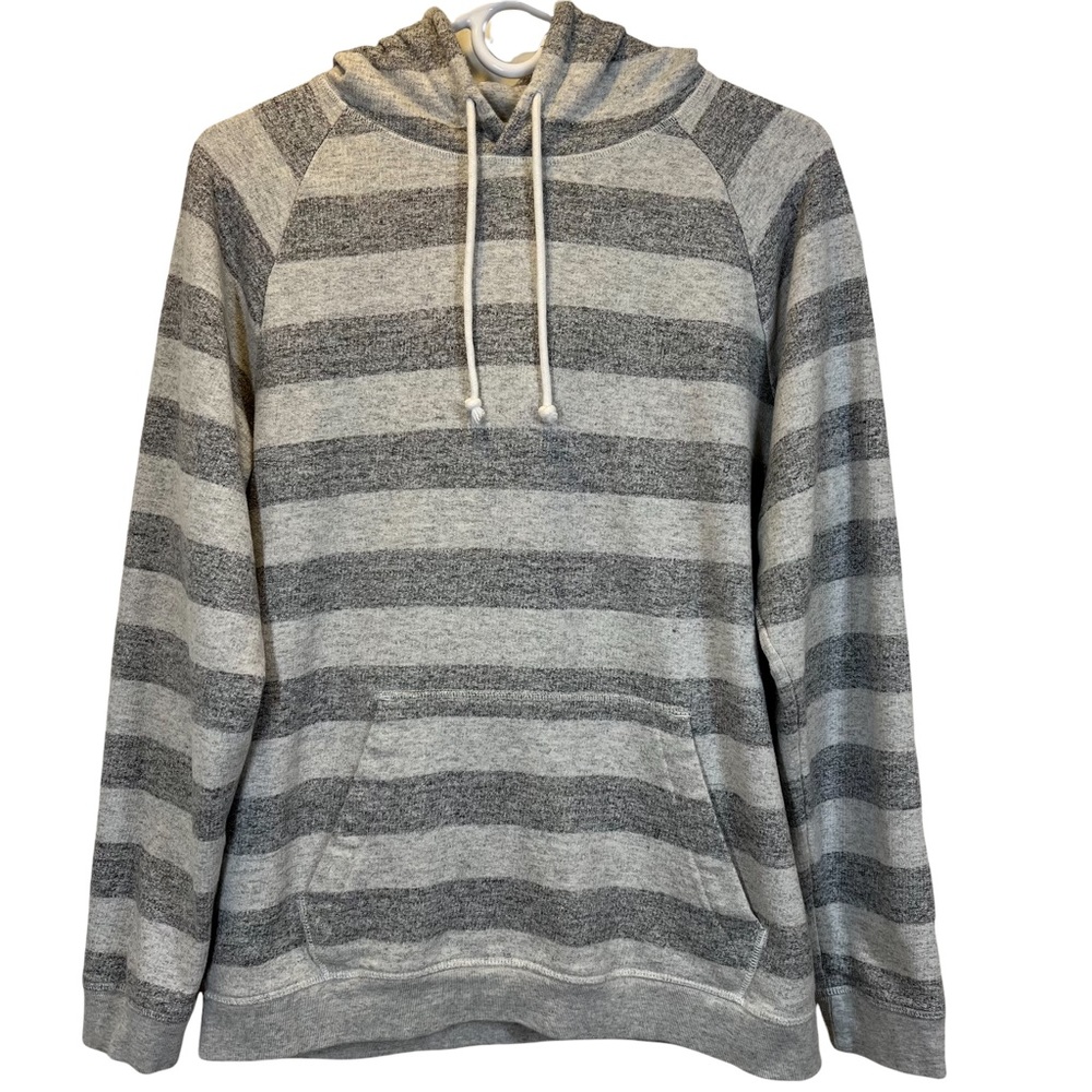 H&M Hoodie Medium Hooded Sweatshirt Gray Striped HM Basic Pullover